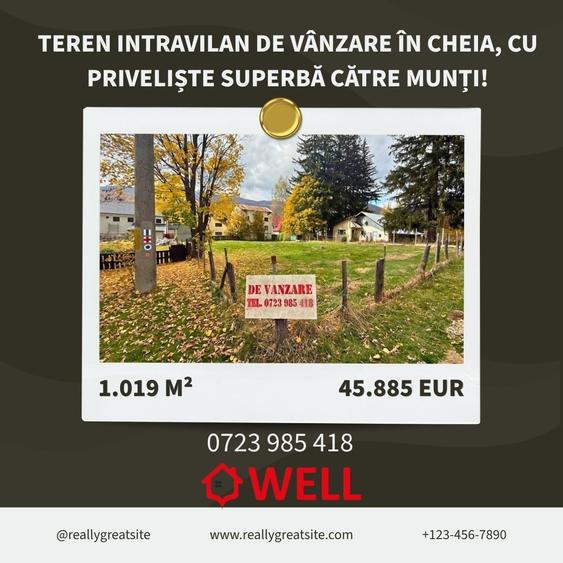 Teren Construcții intravilan de 1019 mp, în Cheia