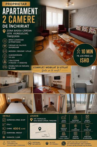 Apartament cu 2 camere decomandat în Central