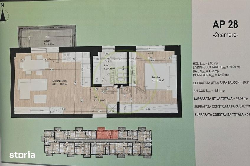 Apartament cu 2 camere, mobilat în Nord