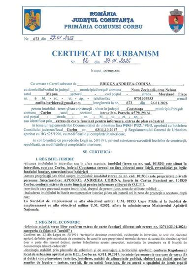 Teren de 1064 mp, în Corbu