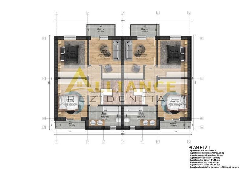 Casa tip Duplex - 2 dormitoare - 2 bai - 325 mp teren - 8