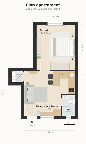 Apartament cu 2 camere semidecomandat în Central