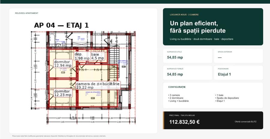 Apartament cu 3 camere semidecomandat în Est