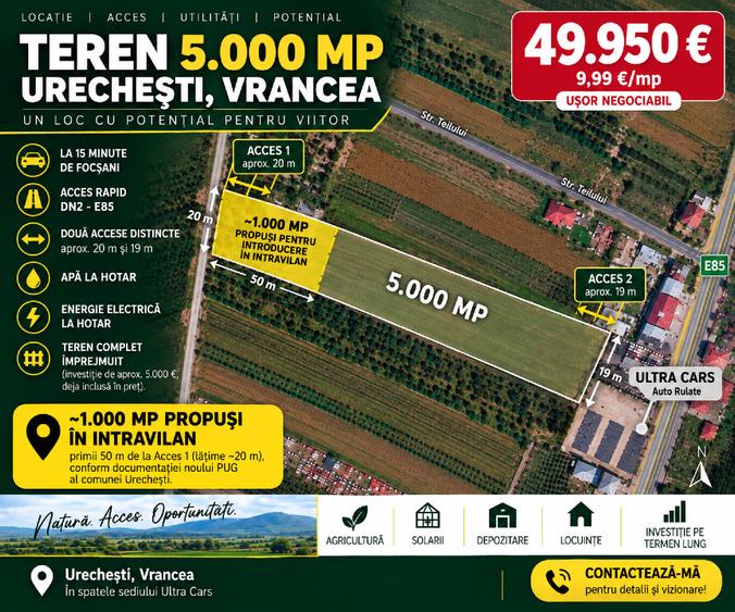 Teren Construcții intravilan de 5000 mp, în Urechești