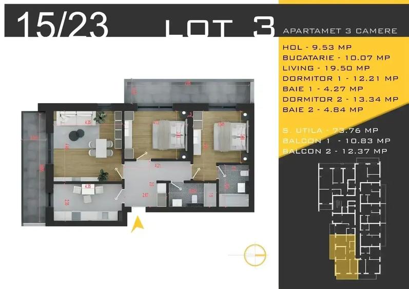 Apartament cu 3 camere decomandat în Theodor Pallady