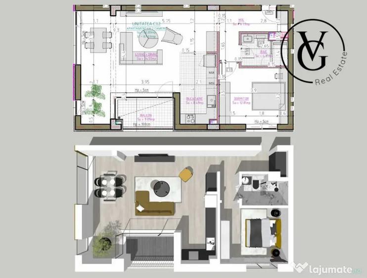 Apartament cu 2 camere semidecomandat în Central