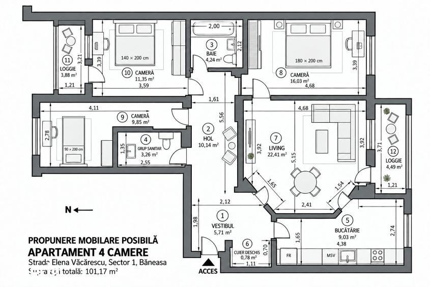 Apartament cu 4 camere în Băneasa