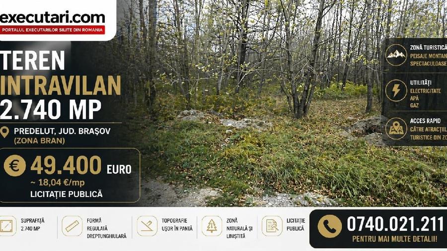 Teren de 2740 mp, în Bran