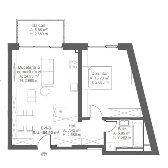 Apartament cu 2 camere semidecomandat în Cetății