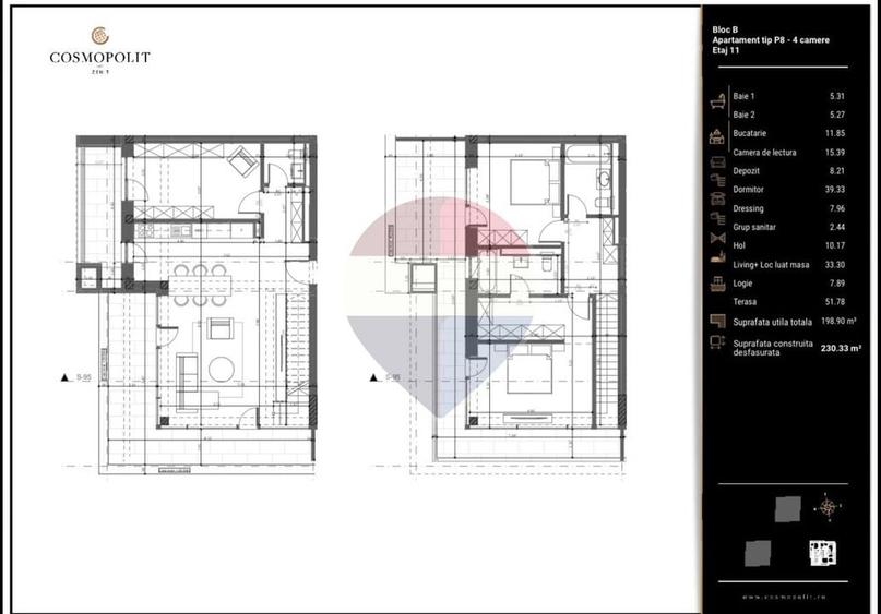 Penthouse cu 4 camere decomandat în Centrul Civic