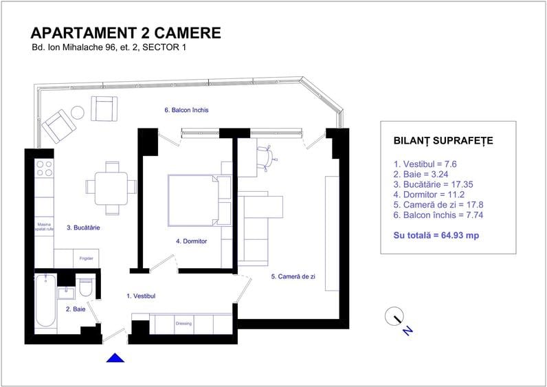 Apartament cu 2 camere în Aviatorilor
