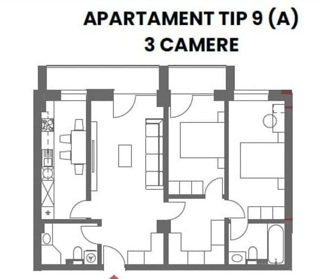 Apartament cu 3 camere decomandat în Vișani