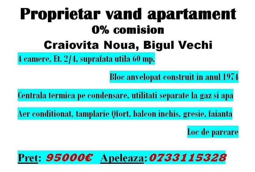 Apartament cu 2 camere semidecomandat în Craiovița Nouă