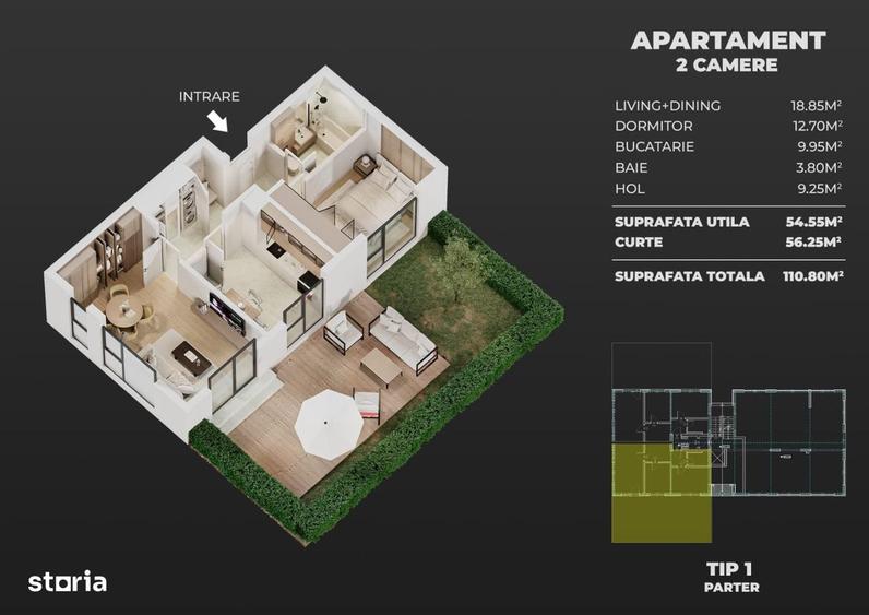 Apartament cu gradina | 2 camere | Popesti-Leordeni - 1