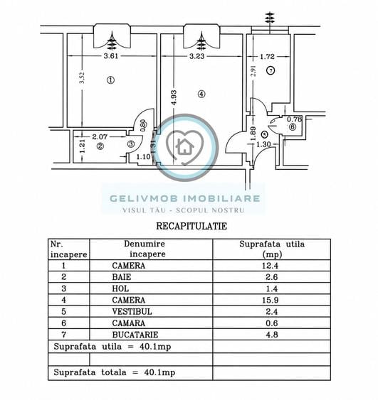 Apartament cu 2 camere semidecomandat în Ultracentral