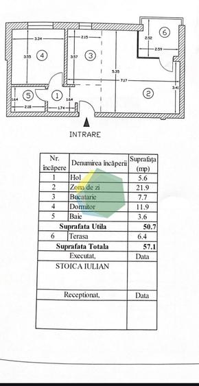 Apartament cu 2 camere, mobilat în Central