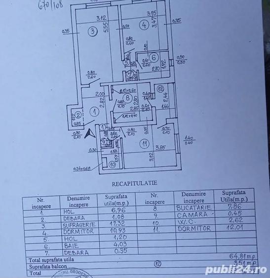 Apartament cu 3 camere semidecomandat în Obor