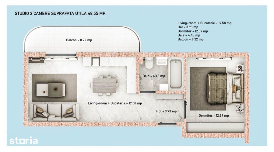 Apartament cu 2 camere decomandat în Dobroești