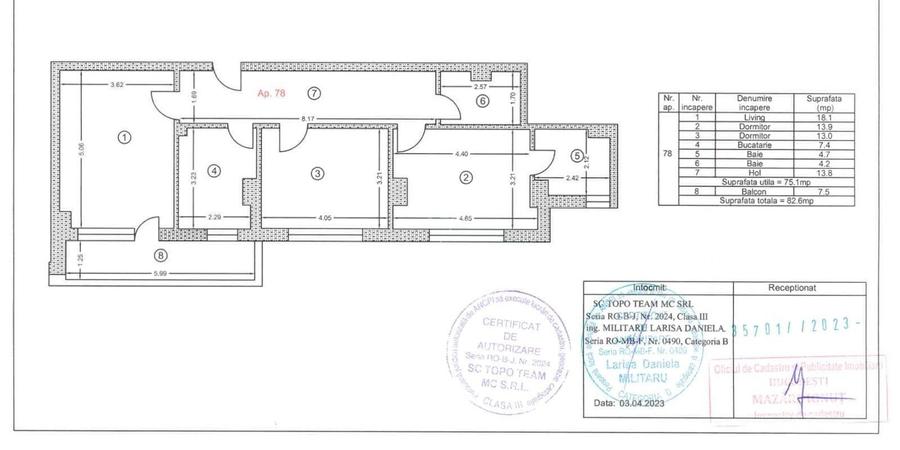 Apartament cu 3 camere în Militari