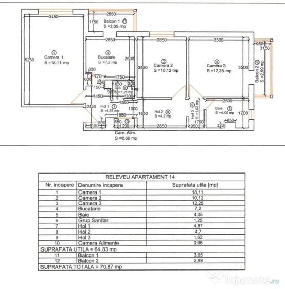 Apartament cu 3 camere decomandat în Soarelui