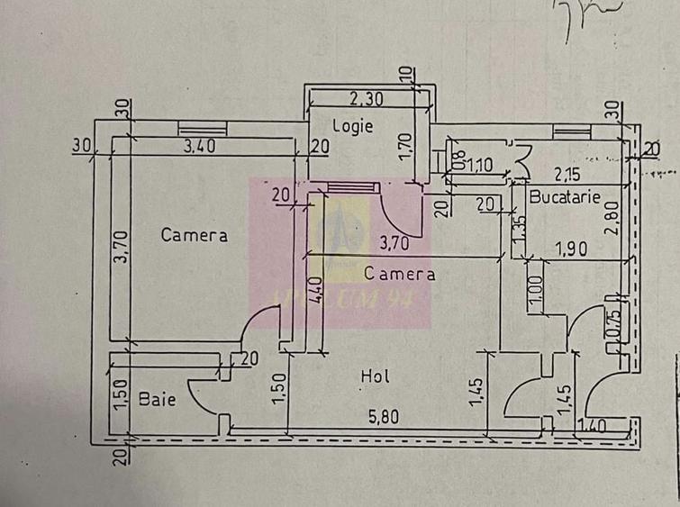 Apartament cu 2 camere semidecomandat în Central