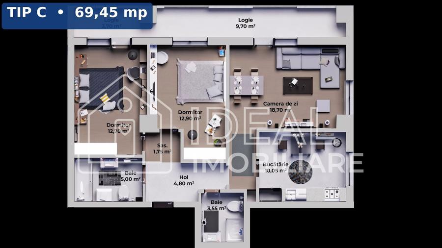Apartament cu 3 camere decomandat în Exterior Vest