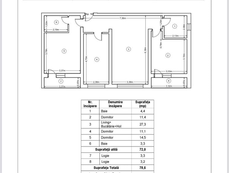 Apartament cu 4 camere decomandat în Ipotești