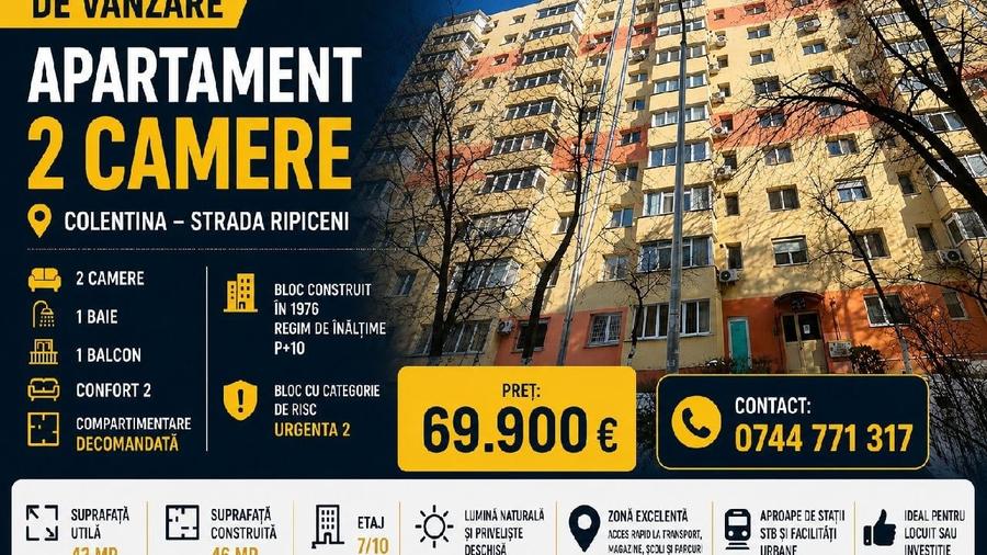 Apartament cu 2 camere decomandat în Est