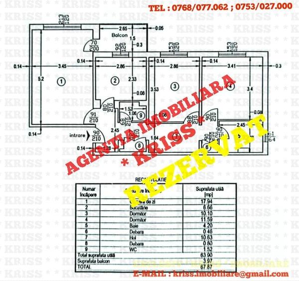 Apartament cu 3 camere decomandat în Central