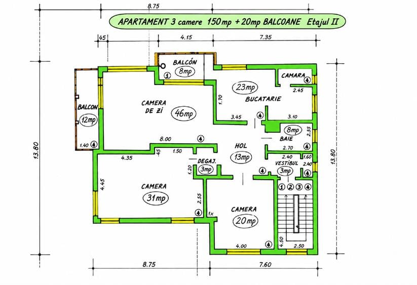 Apartament cu 3 camere decomandat în Central