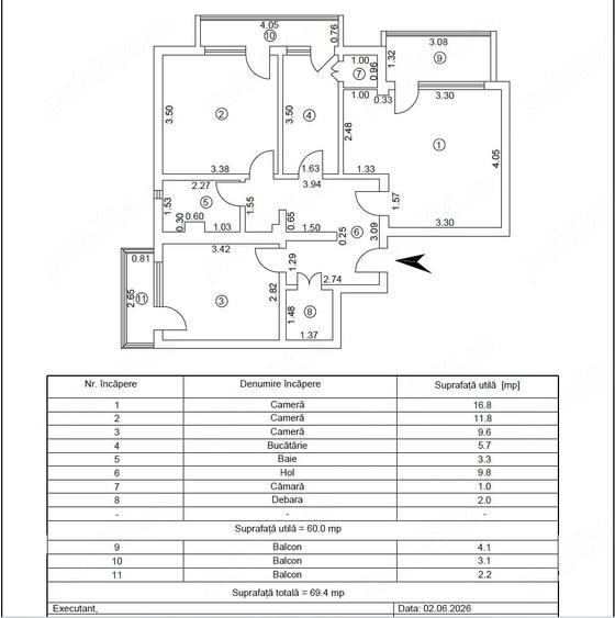 Apartament cu 3 camere decomandat în Micro 19