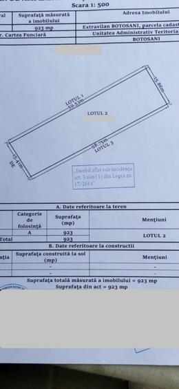 Teren Construcții extravilan de 923 mp, în Central