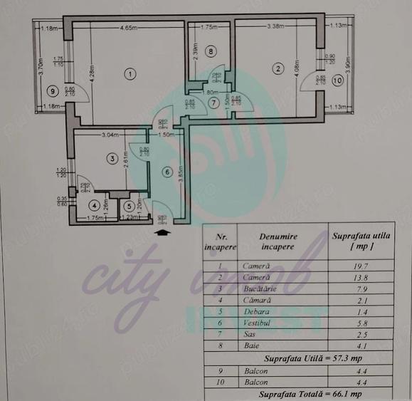 2 camere de 57 mp plus 2 balcoane - CENTRALA PROPRIE - 1