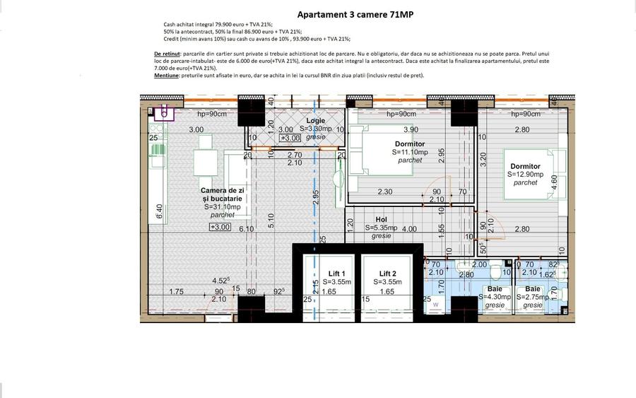 Apartament cu 3 camere semidecomandat în Cug