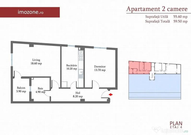 Apartament cu 2 camere decomandat în Păcii