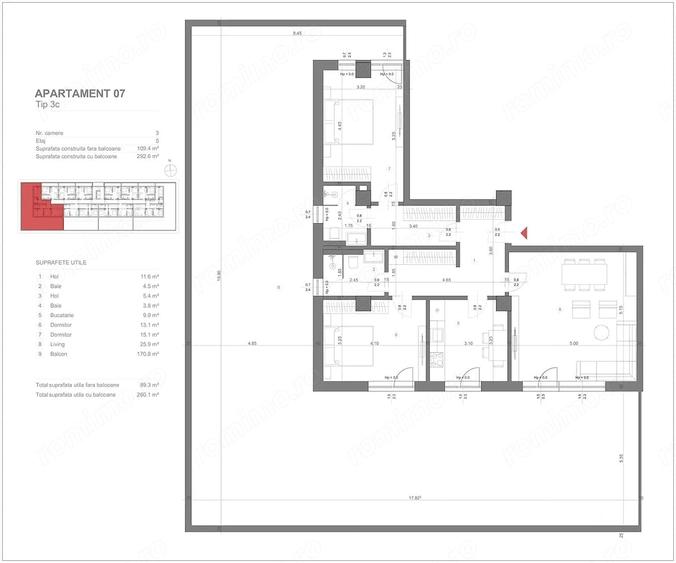 Apartament cu 3 camere decomandat în Căzănești (Râmnicu Vâlcea)