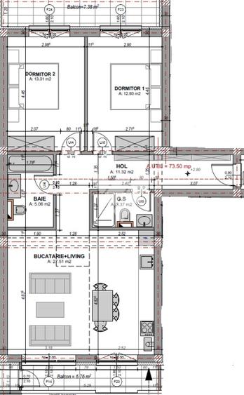 Apartament 3 camere 2 bai 73 mp etaj 2 - Doamna Stanca Sibiu - 2