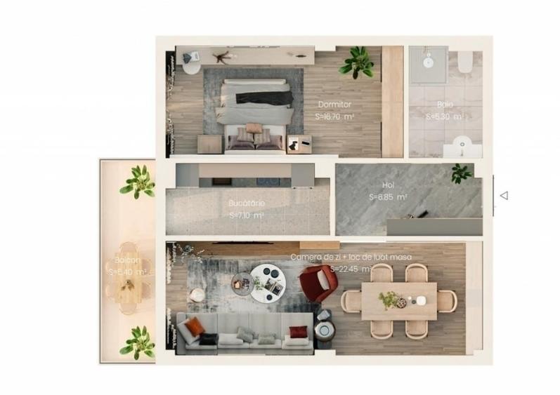 Apartament cu 2 camere decomandat în Valea Lupului