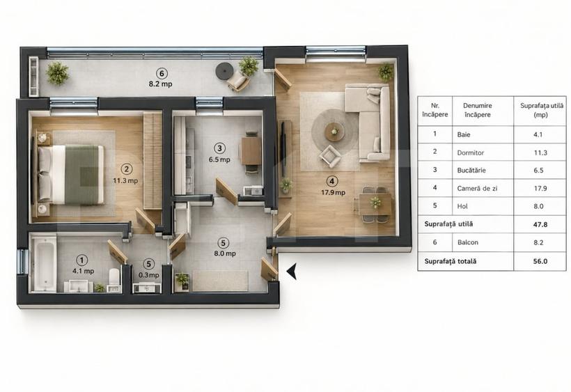 Apartament cu 2 camere decomandat, mobilat în Nicolina