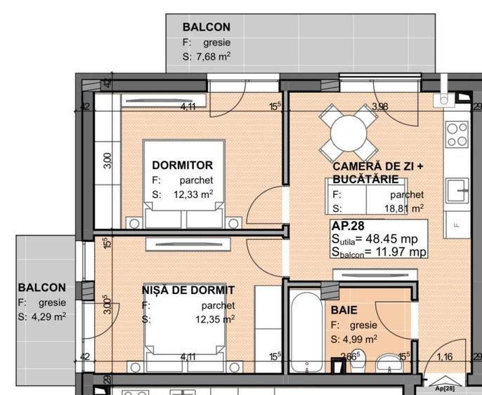 Apartament cu 3 camere semidecomandat în Apahida