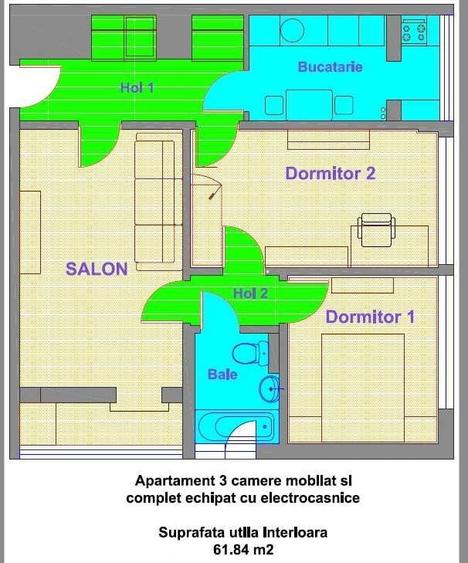 Apartament cu 3 camere în Eroii Revoluției