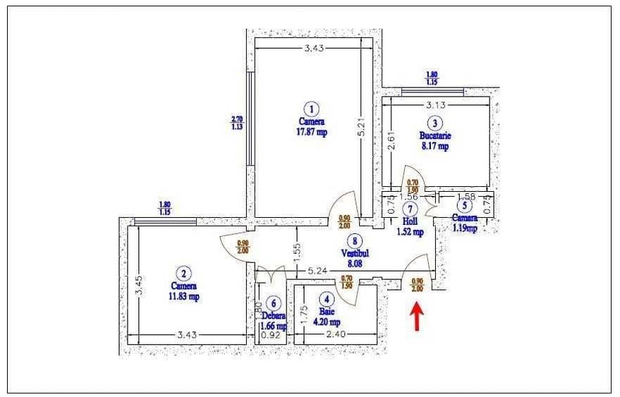 Apartament cu 2 camere decomandat în Gorjului