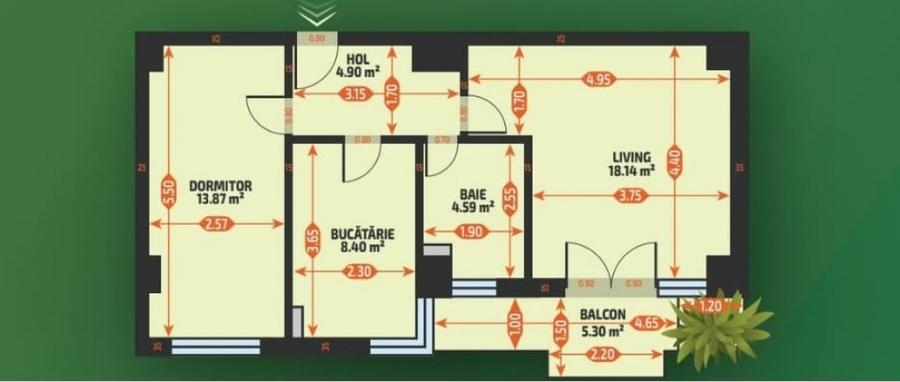 Apartament cu 2 camere decomandat în Central