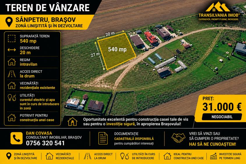 Teren Construcții intravilan de 541 mp, în Sânpetru