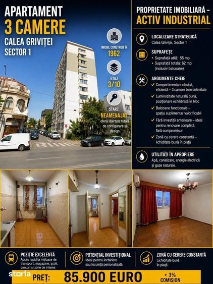 Apartament 3 camere- 62 mp-Calea Grivitei/Basarab- Sector 1 - 1