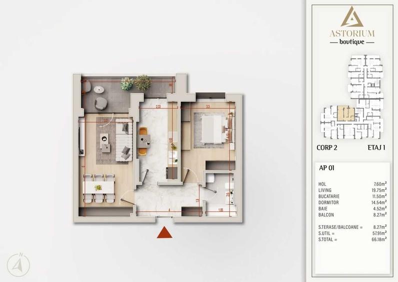 Apartament cu 2 camere nedecomandat în Cățelu