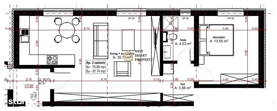 Apartament cu 2 camere în Oncea
