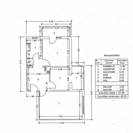 Apartament cu 2 camere decomandat în Central
