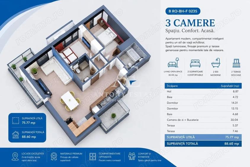 Apartament cu 2 camere decomandat în Cheriu