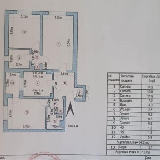 Apartament cu 3 camere semidecomandat în Colentina